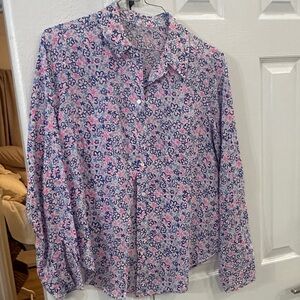 Lilly Pulitzer Pink and Blue Floral Blouse Linen